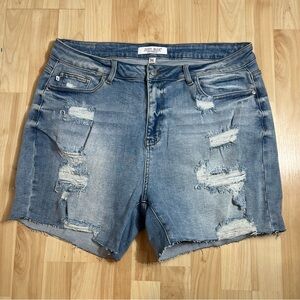 Judy Blue Womens Light Wash Distressed High Waisted Denim Shorts Size 3XL
